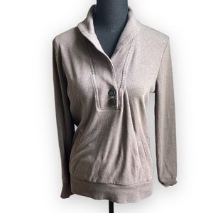 Banana Republic taupe brown collared Vneck button long sleeve sweater top